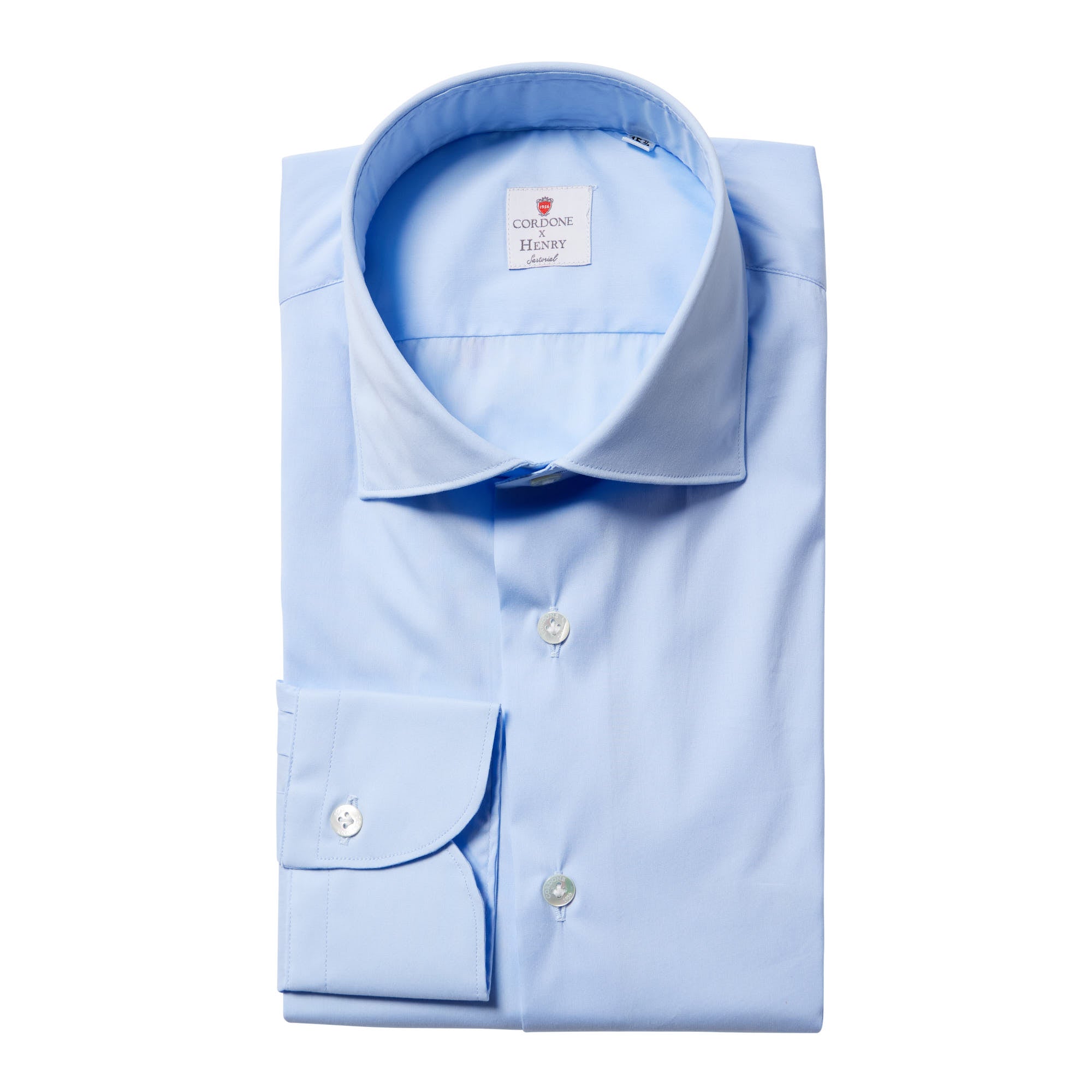 CORDONE Plain Cotton Long Sleeve Single Cuff Shirt LIGHT BLUE - Henry BucksShirts38AW240081 - LTBL - SC - 39
