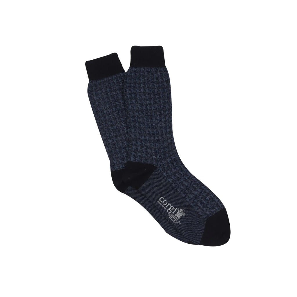 CORGI Cotton Houndstooth Socks NAVY - Henry Bucks