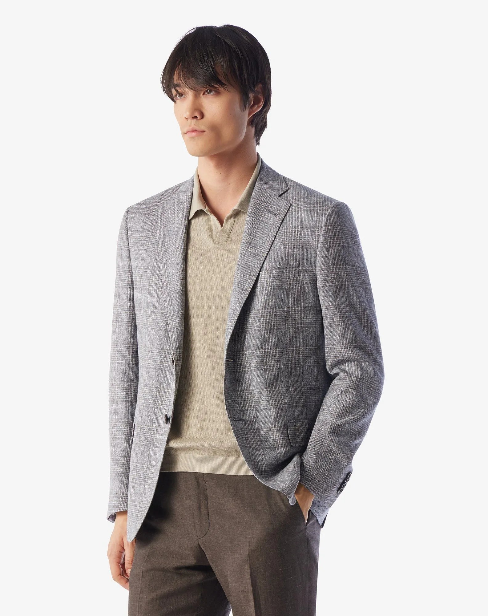 CORNELIANI Academy Light Overcheck Silk Wool Blazer BLUE/BEIGE - Henry Bucks