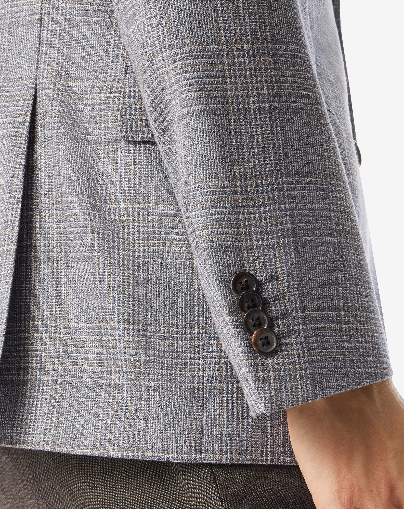 CORNELIANI Academy Light Overcheck Silk Wool Blazer BLUE/BEIGE - Henry Bucks