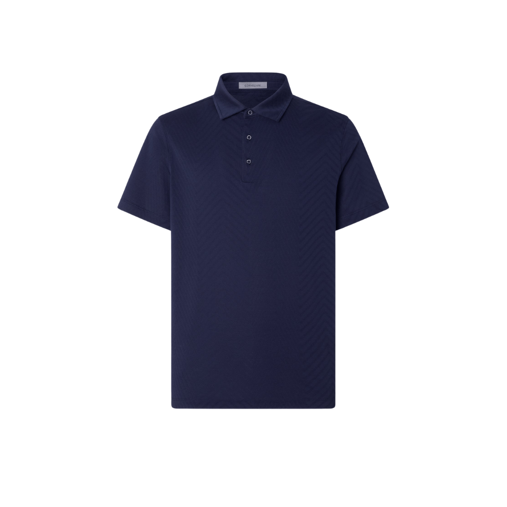 CORNELIANI Buttoned Short Sleeve Polo Shirt NAVY - Henry Bucks