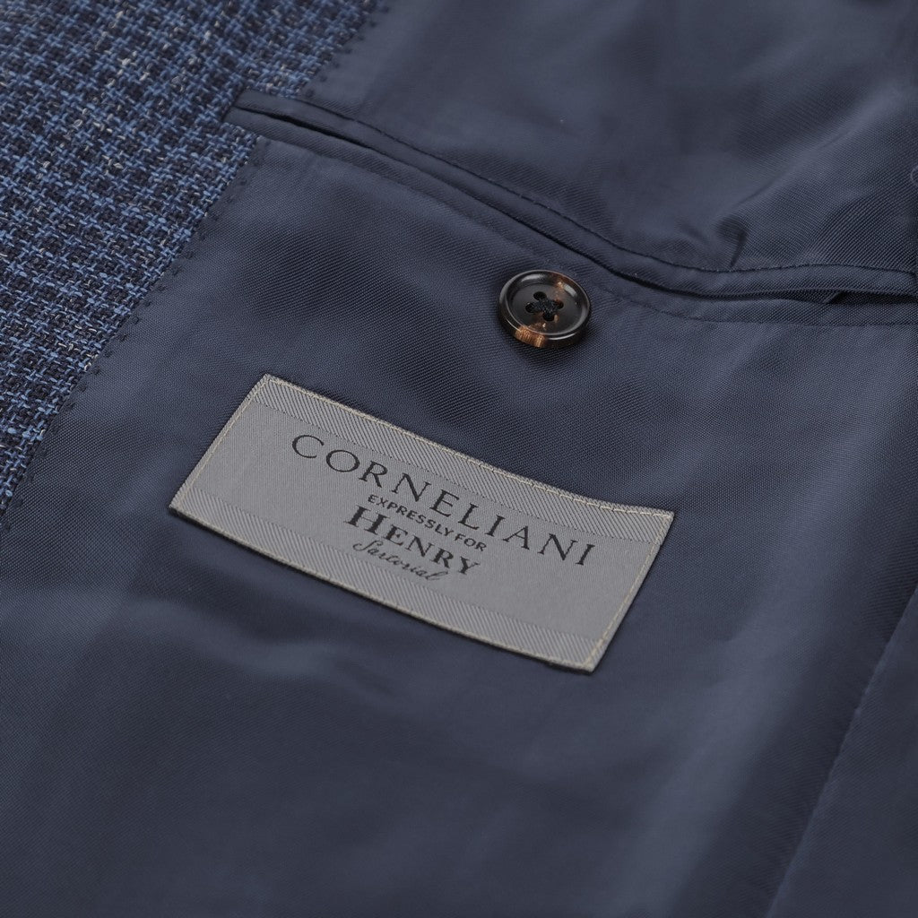 CORNELIANI Chamber Linen Single Breasted Blazer NAVY/BLUE - Henry Bucks