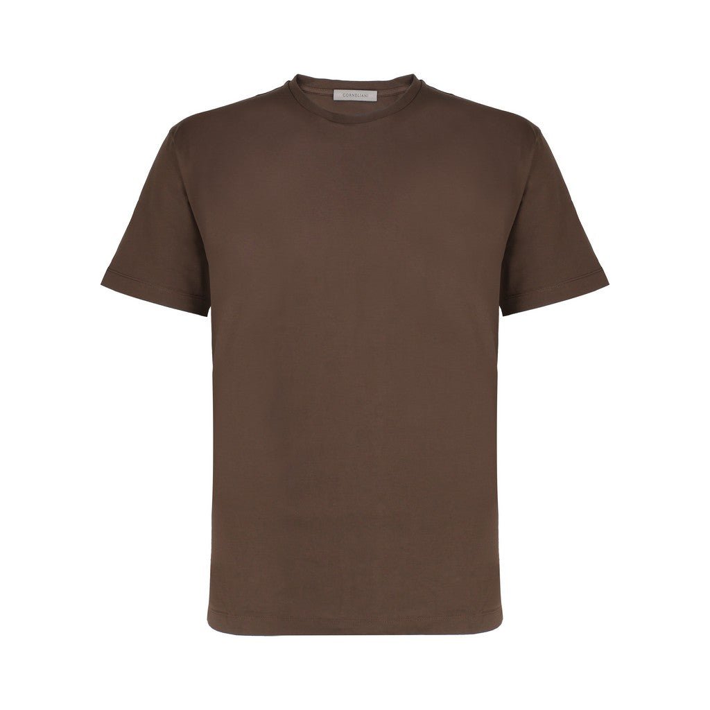 CORNELIANI Cotton Crew Neck T-Shirt BROWN - Henry Bucks