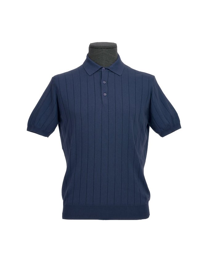 CORNELIANI Cotton Short Sleeve Polo NAVY - Henry Bucks