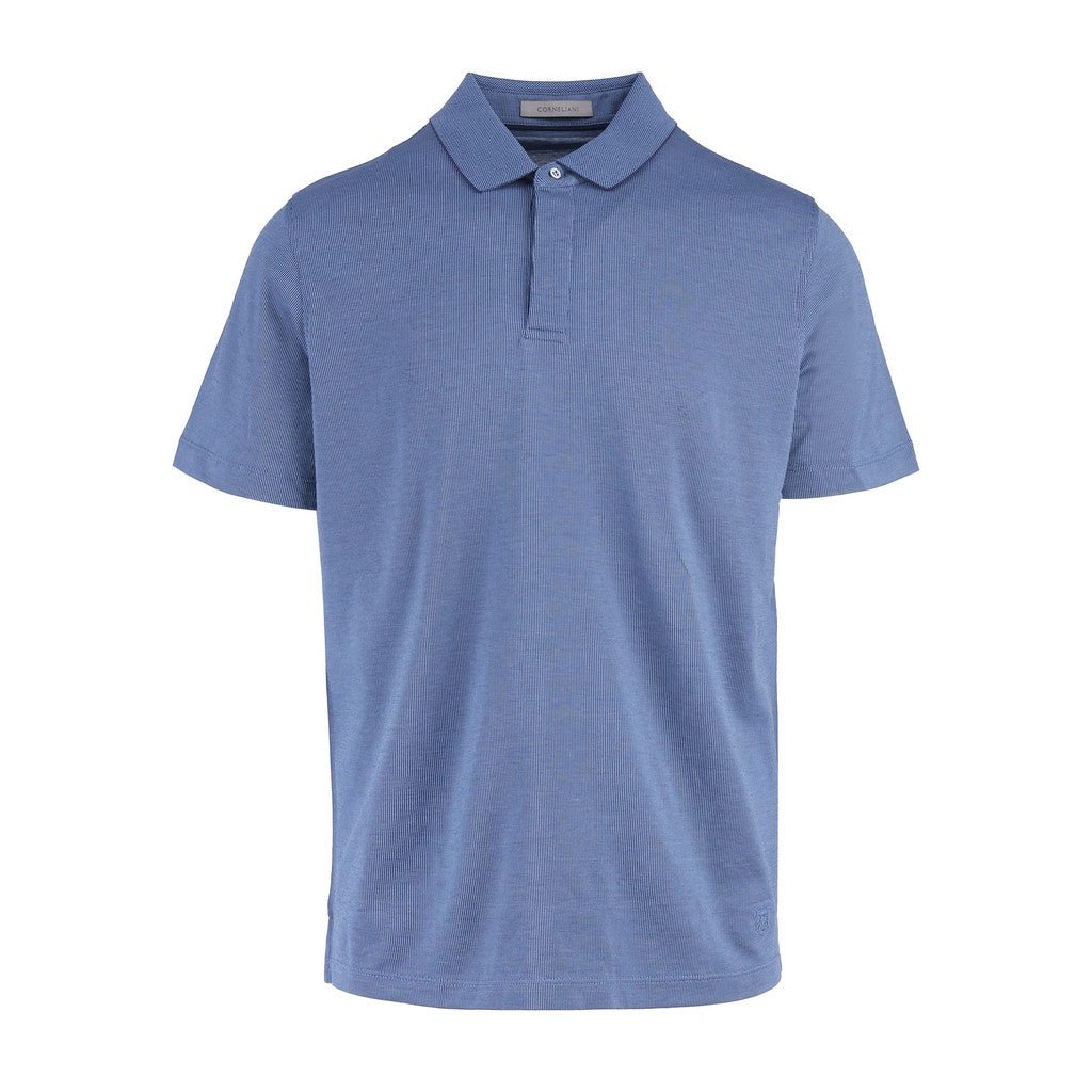 CORNELIANI Cotton Zip Front Polo BLUE - Henry Bucks