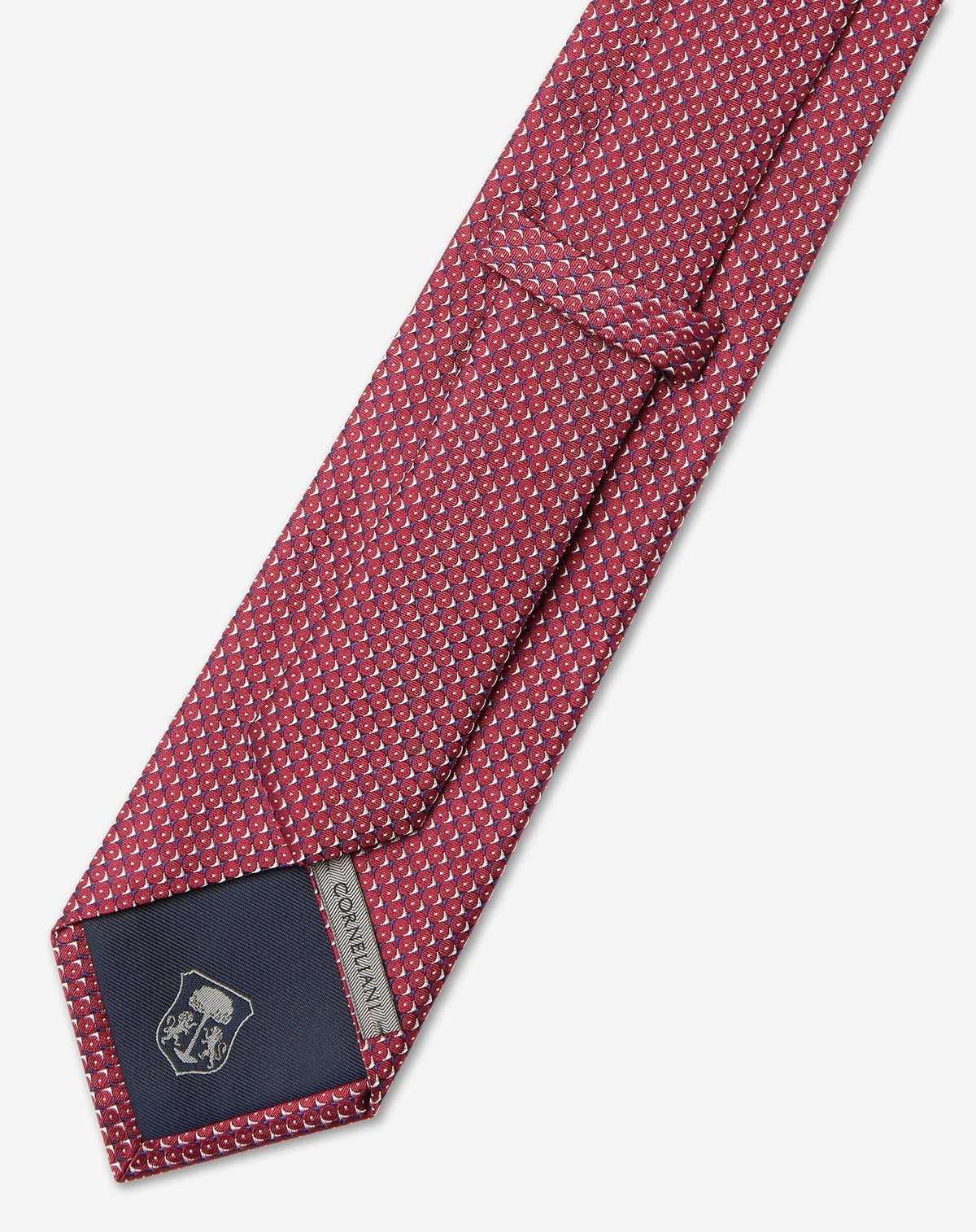 CORNELIANI Damask Pure Silk Tie RED/NAVY - Henry Bucks
