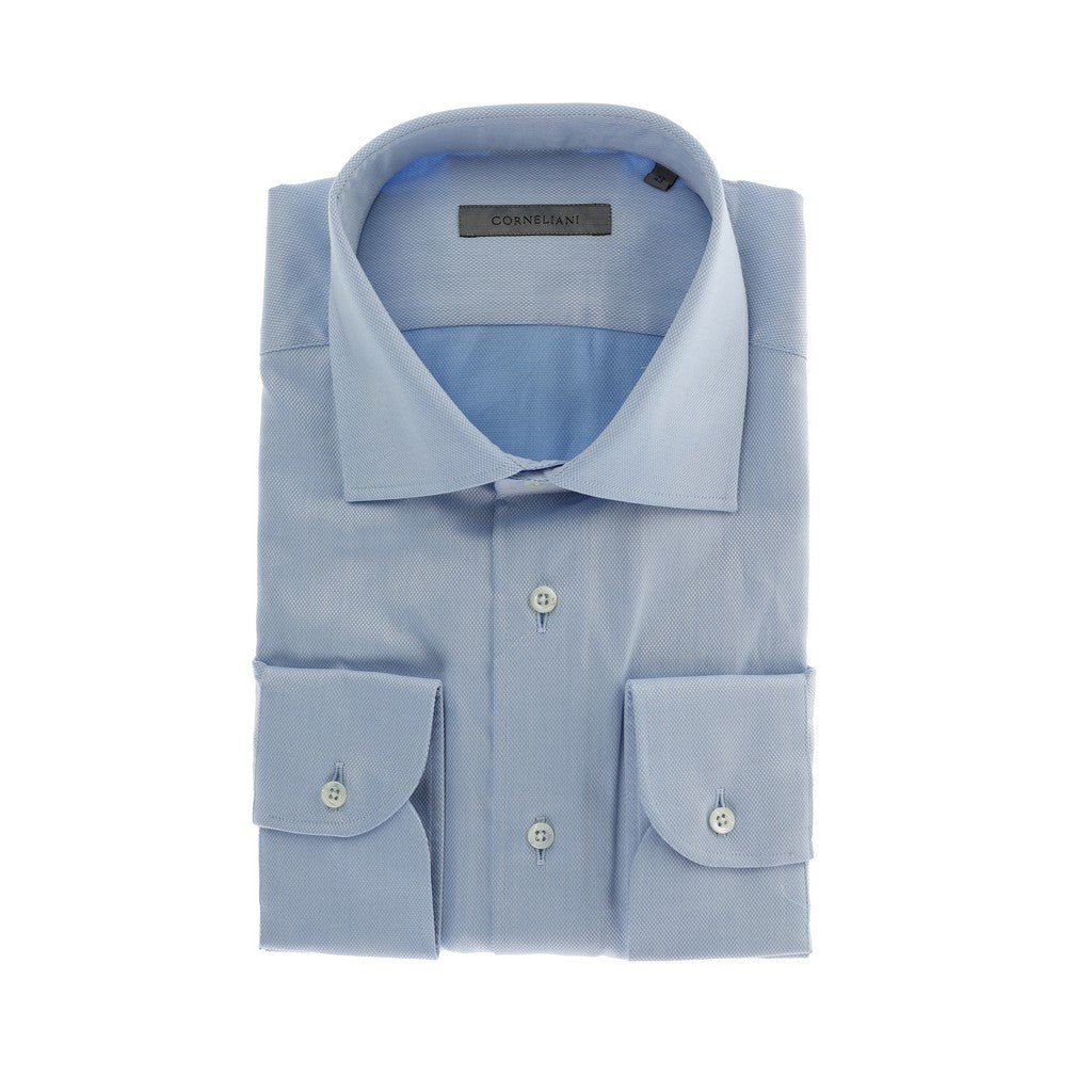 CORNELIANI Dobby Business Shirt Single Cuff Tailored Fit SKY BLUE - Henry Bucks