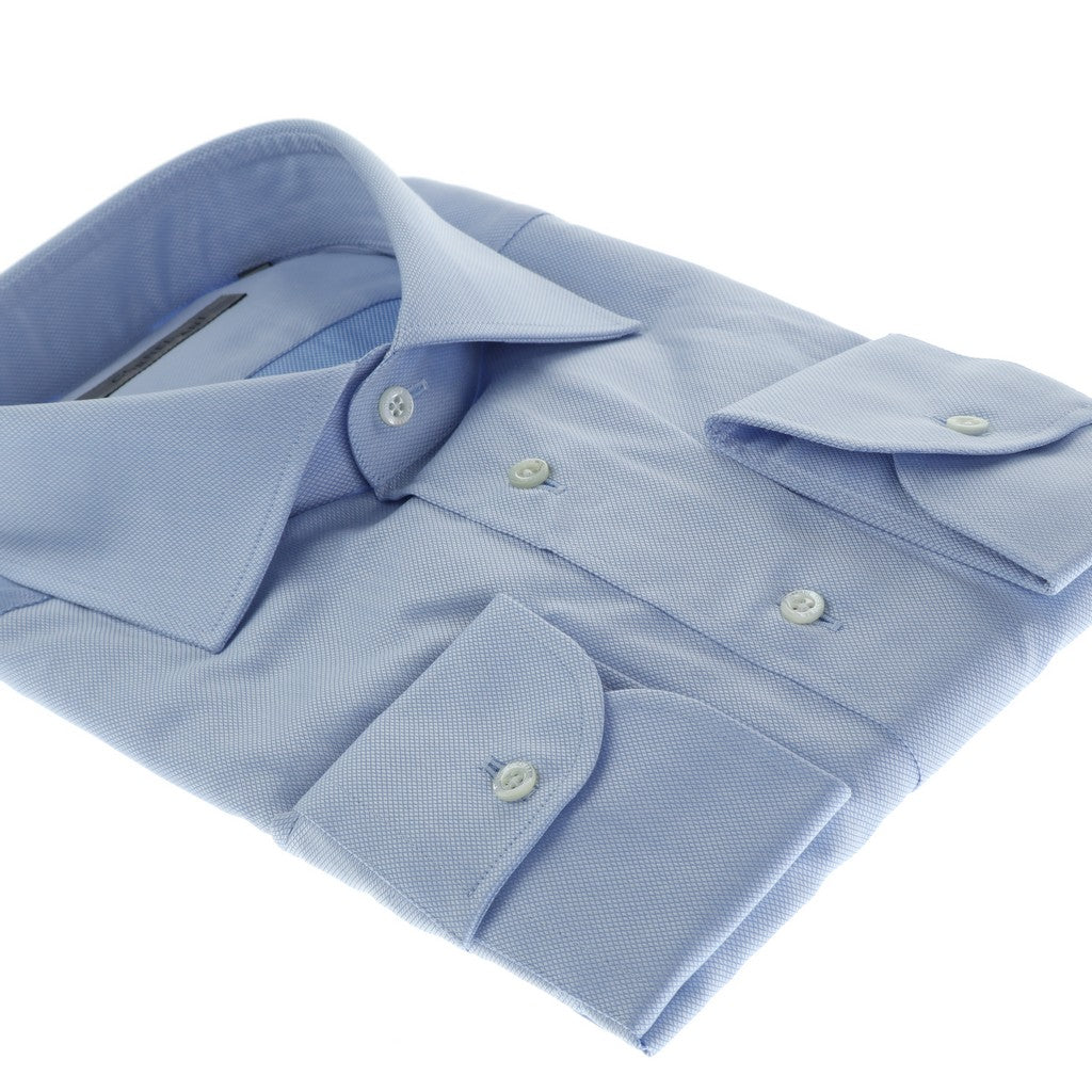 CORNELIANI Dobby Business Shirt Single Cuff Tailored Fit SKY BLUE - Henry Bucks