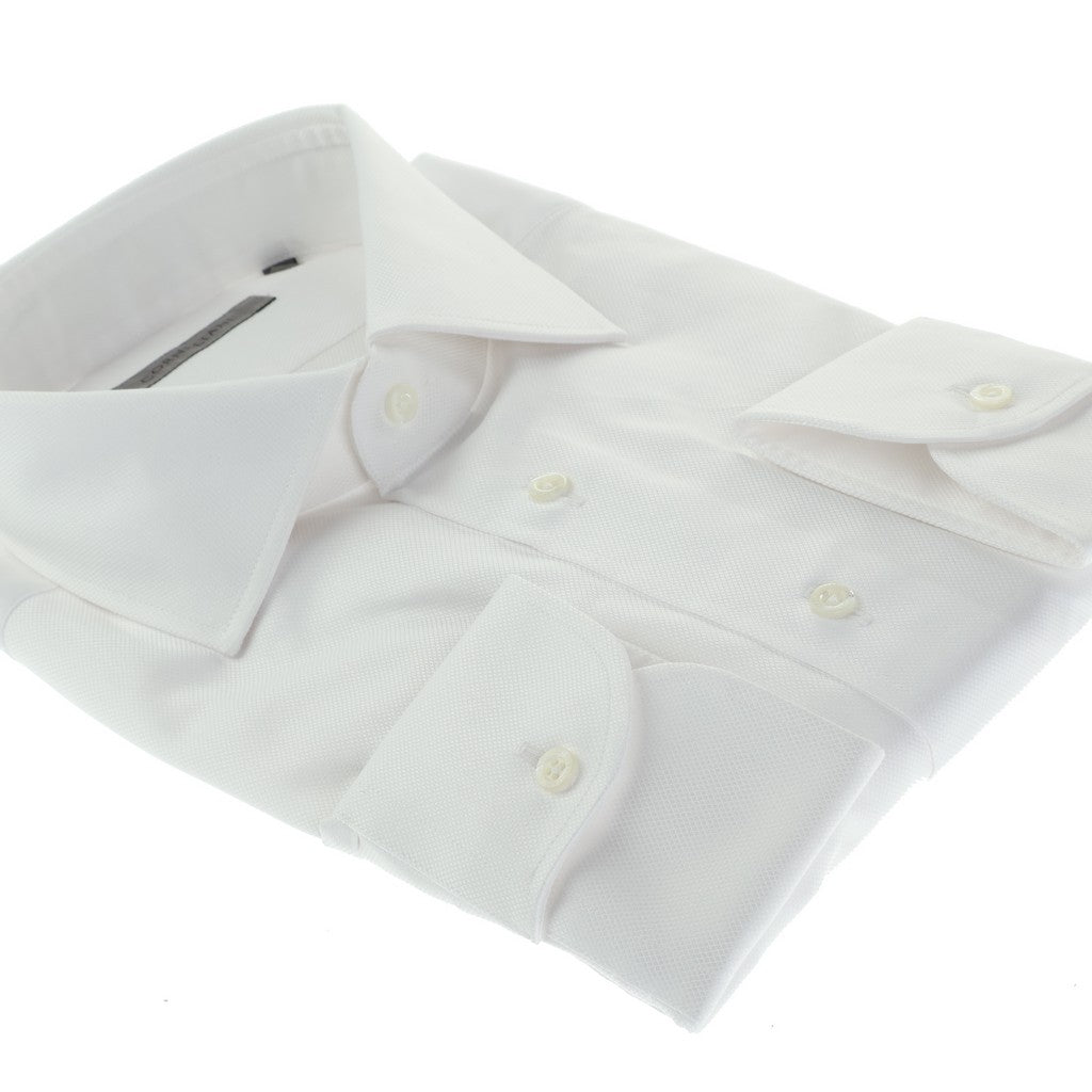 CORNELIANI Dobby Business Shirt Single Cuff Tailored Fit WHITE - Henry Bucks