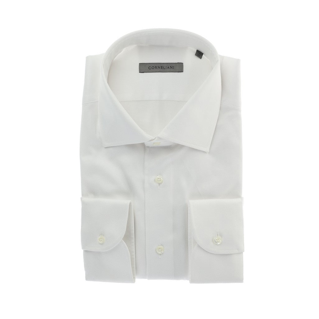 CORNELIANI Dobby Business Shirt Single Cuff Tailored Fit WHITE - Henry Bucks