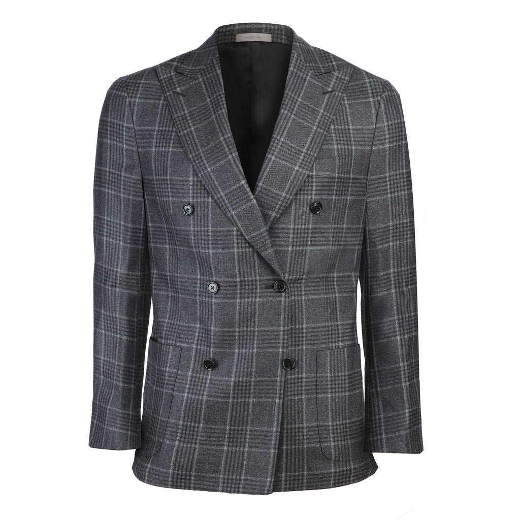 CORNELIANI Double Breasted Wool Check Gate Jacket CHARCOAL - Henry BucksBlazers64AW240038 - CHCL - 48