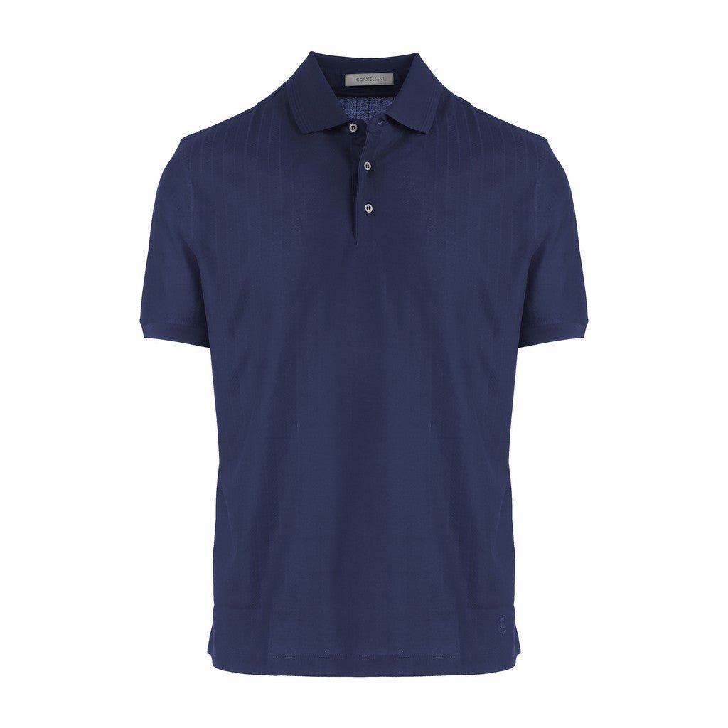 CORNELIANI Herringbone Cotton Polo NAVY - Henry Bucks