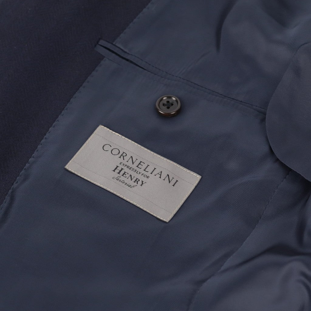 CORNELIANI Herringbone Wool Stretch Blazer NAVY - Henry Bucks