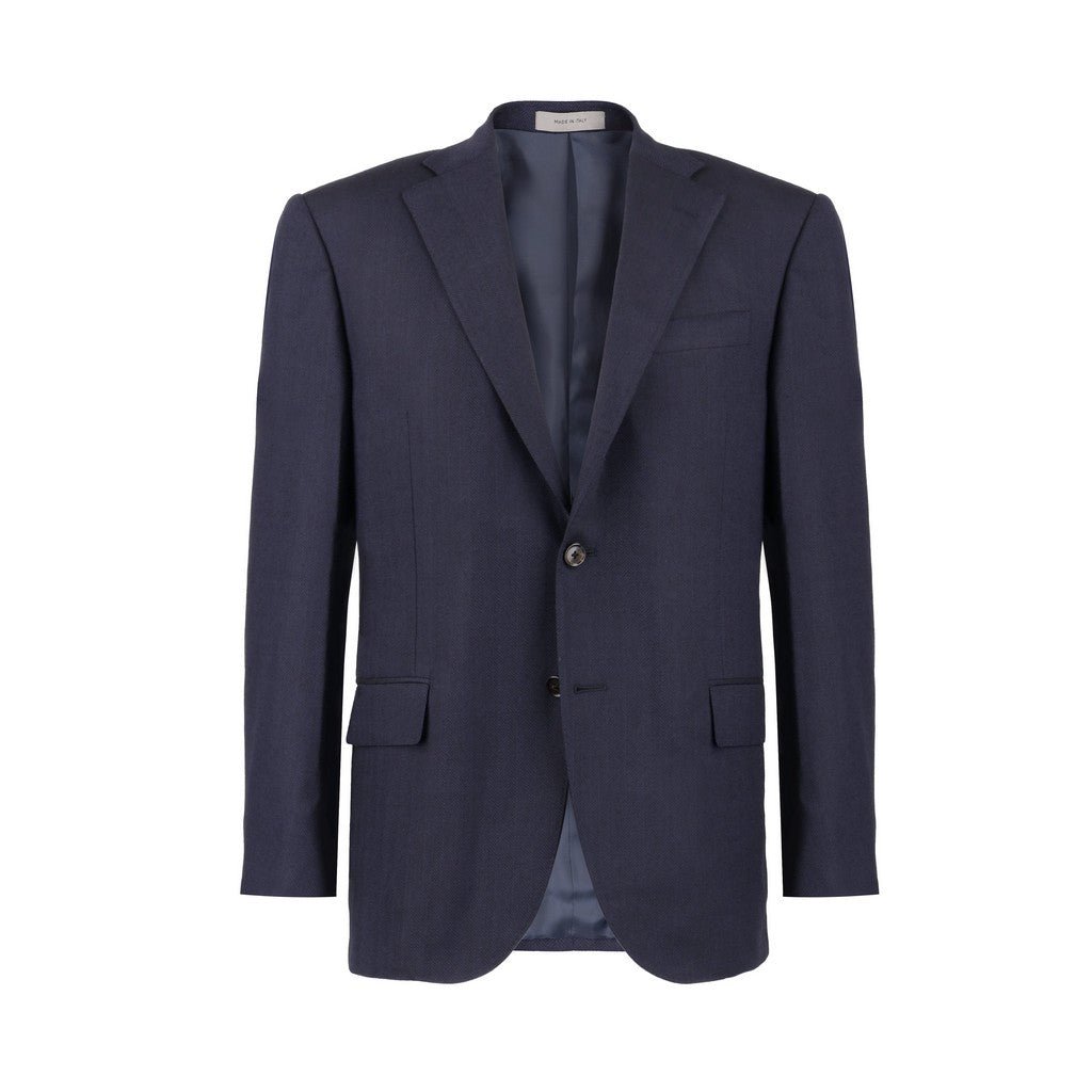 CORNELIANI Herringbone Wool Stretch Blazer NAVY - Henry Bucks