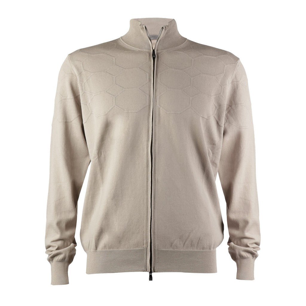 CORNELIANI Honey Comb Zip Knit BEIGE - Henry Bucks