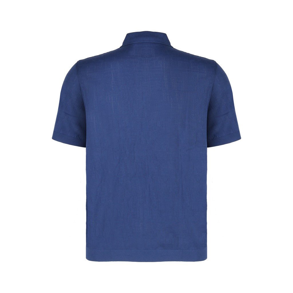 CORNELIANI Jacquard Zip Polo BLUE - Henry Bucks