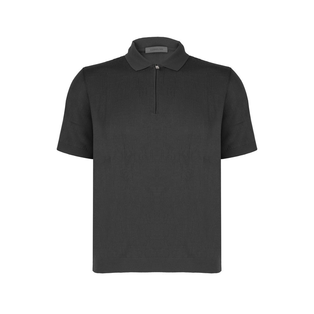 CORNELIANI Jacquard Zip Polo GREY - Henry Bucks