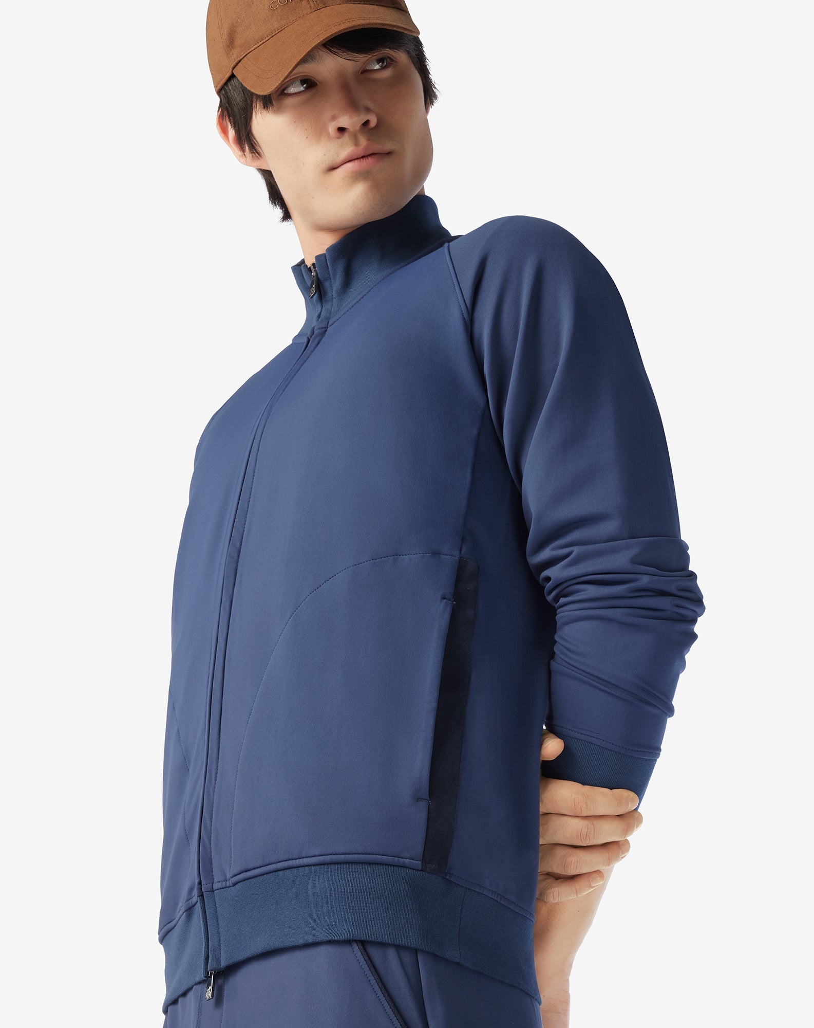 CORNELIANI Long Sleeve Alcantara Raglan Zip Sweatshirt NAVY REG - Henry Bucks