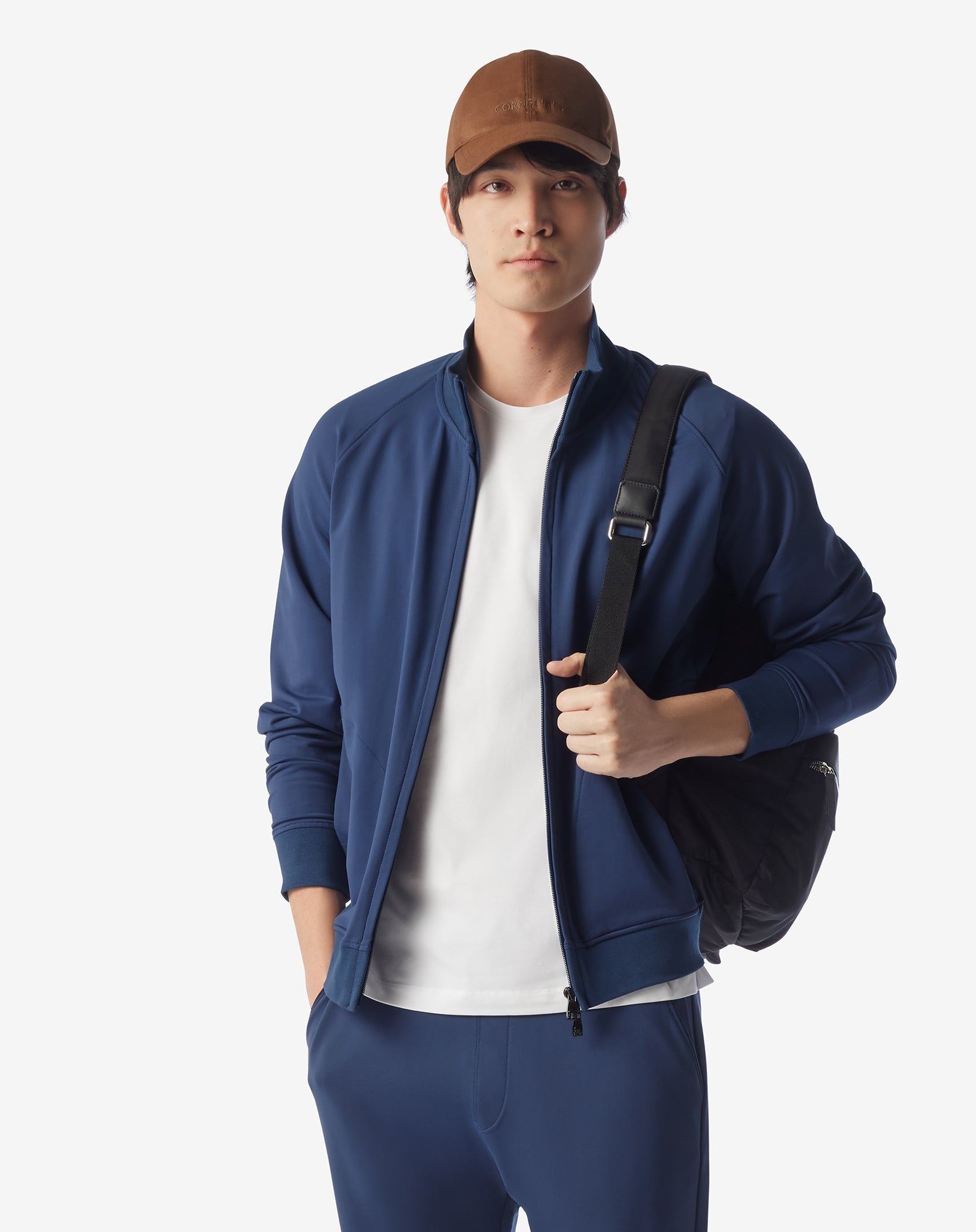 CORNELIANI Long Sleeve Alcantara Raglan Zip Sweatshirt NAVY REG - Henry Bucks