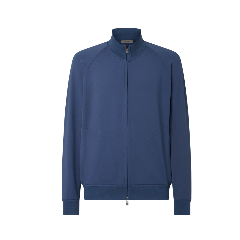 CORNELIANI Long Sleeve Alcantara Raglan Zip Sweatshirt NAVY REG - Henry Bucks