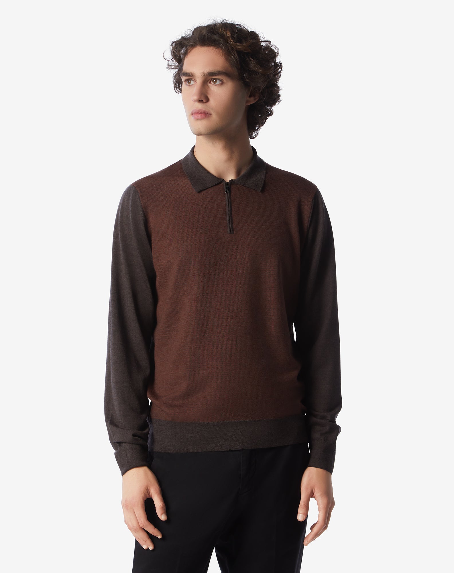 CORNELIANI Merino Zip Up Polo BROWN - Henry BucksKnitwear62AW240021 - BRWN - 46