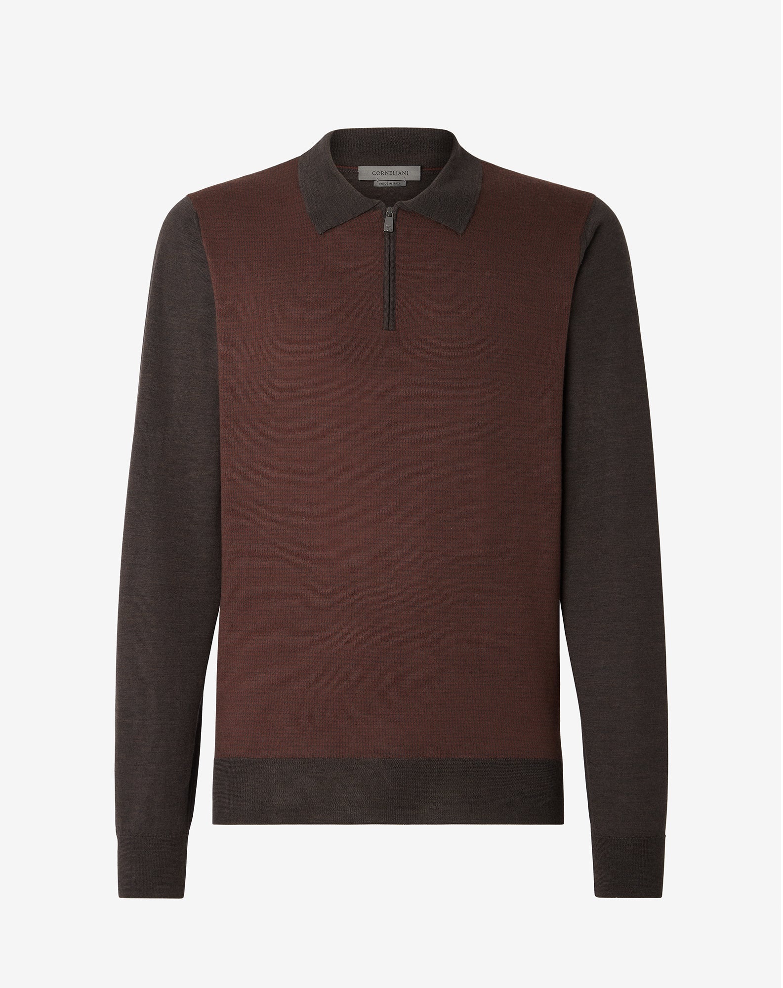 CORNELIANI Merino Zip Up Polo BROWN - Henry BucksKnitwear62AW240021 - BRWN - 46