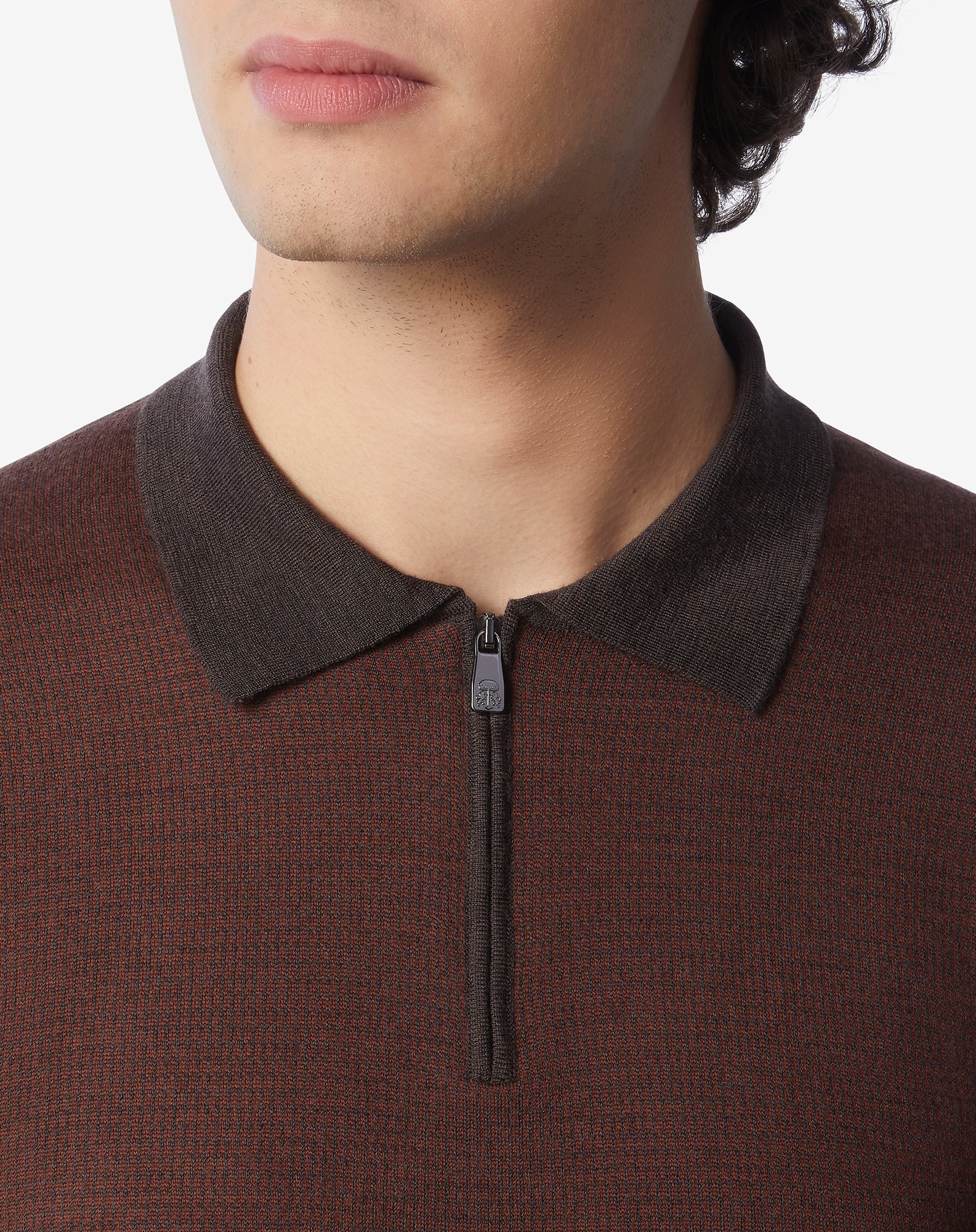 CORNELIANI Merino Zip Up Polo BROWN - Henry BucksKnitwear62AW240021 - BRWN - 46