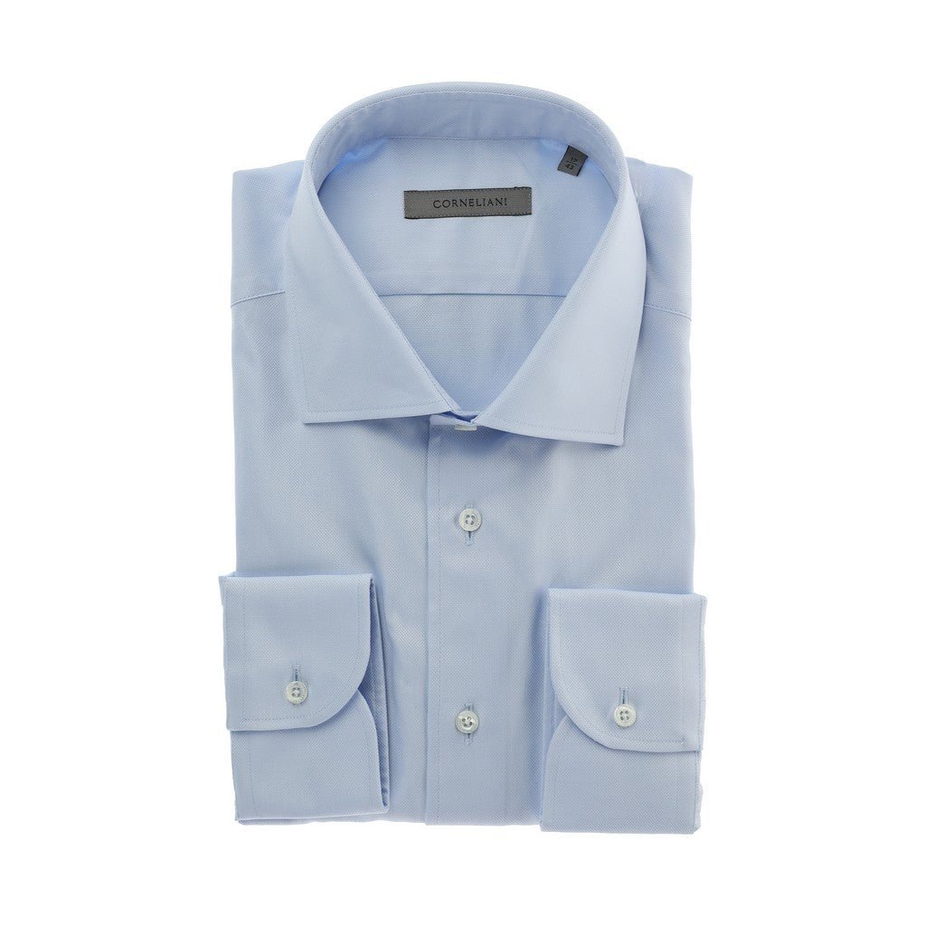 CORNELIANI Oxford Single Cuff Tailored Fit Cotton Shirt BLUE - Henry Bucks