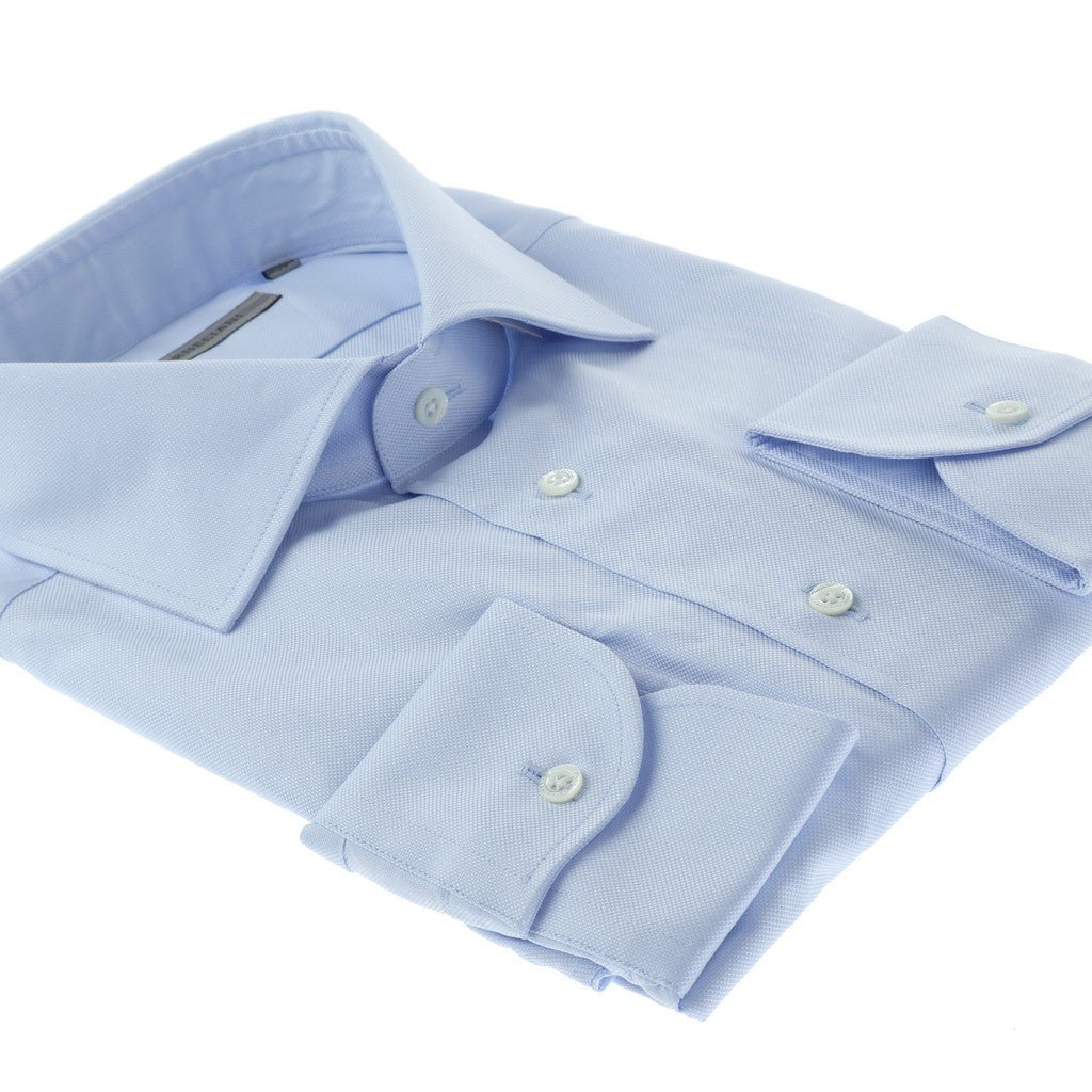 CORNELIANI Oxford Single Cuff Tailored Fit Cotton Shirt BLUE - Henry Bucks