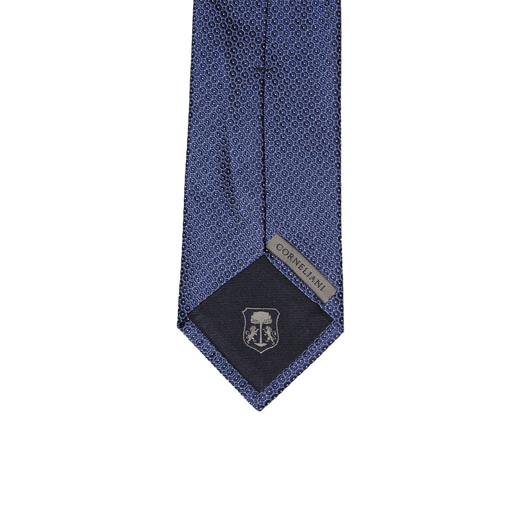 CORNELIANI Printed Silk Tie NAVY - Henry Bucks