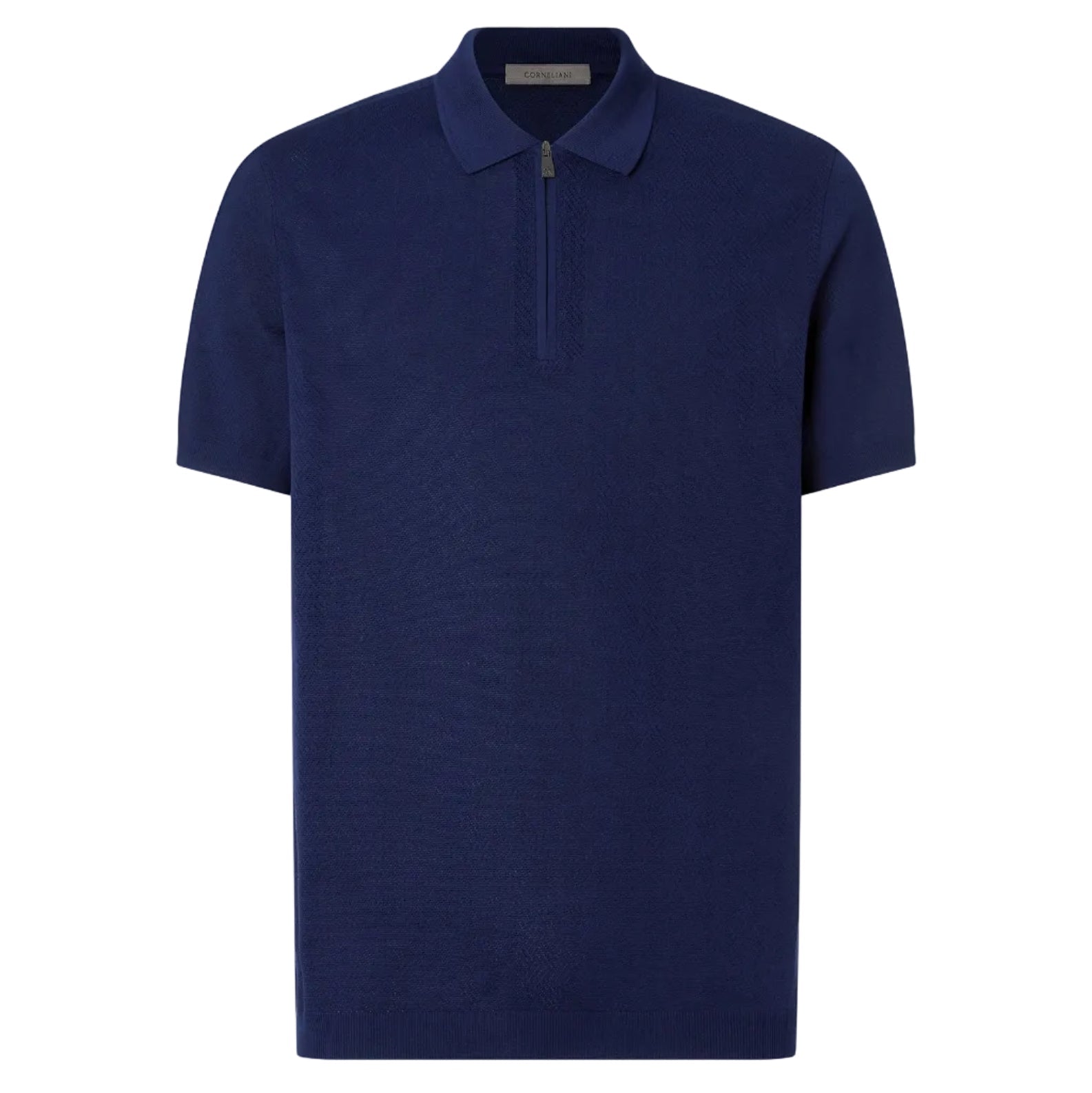 CORNELIANI Pure Cotton Zip Polo NAVY - Henry Bucks