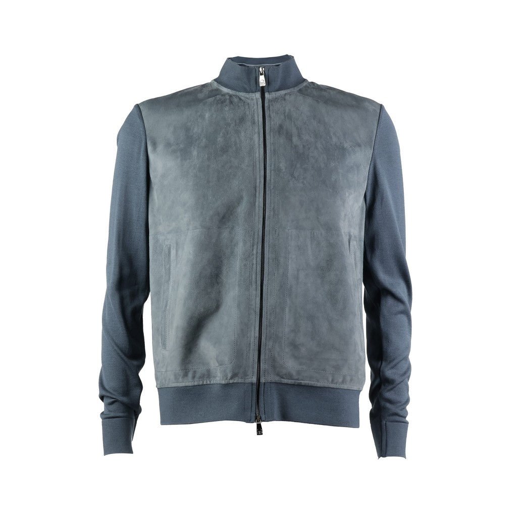 CORNELIANI Suede Zip Jacket BLUE/GREY - Henry Bucks