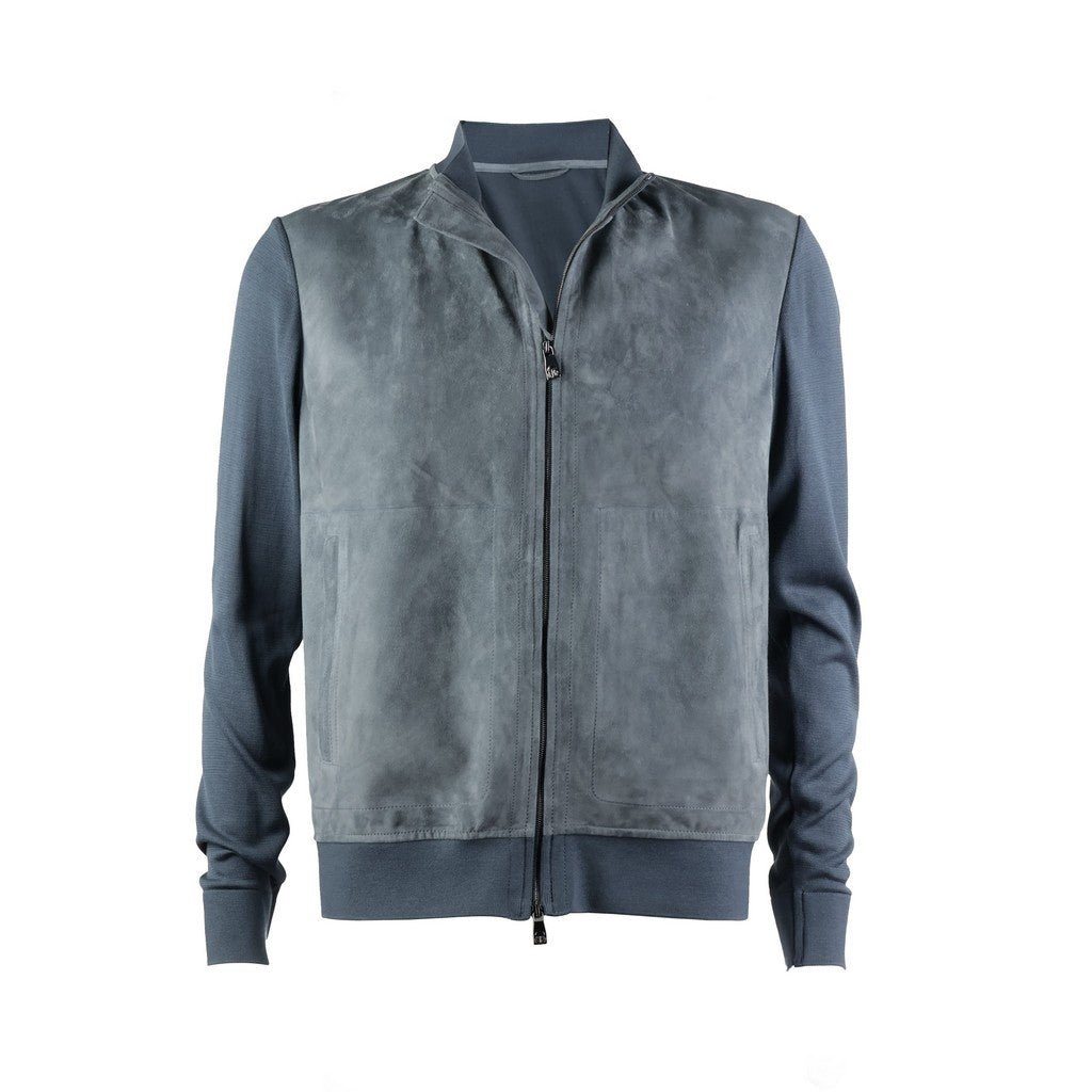 CORNELIANI Suede Zip Jacket BLUE/GREY - Henry Bucks