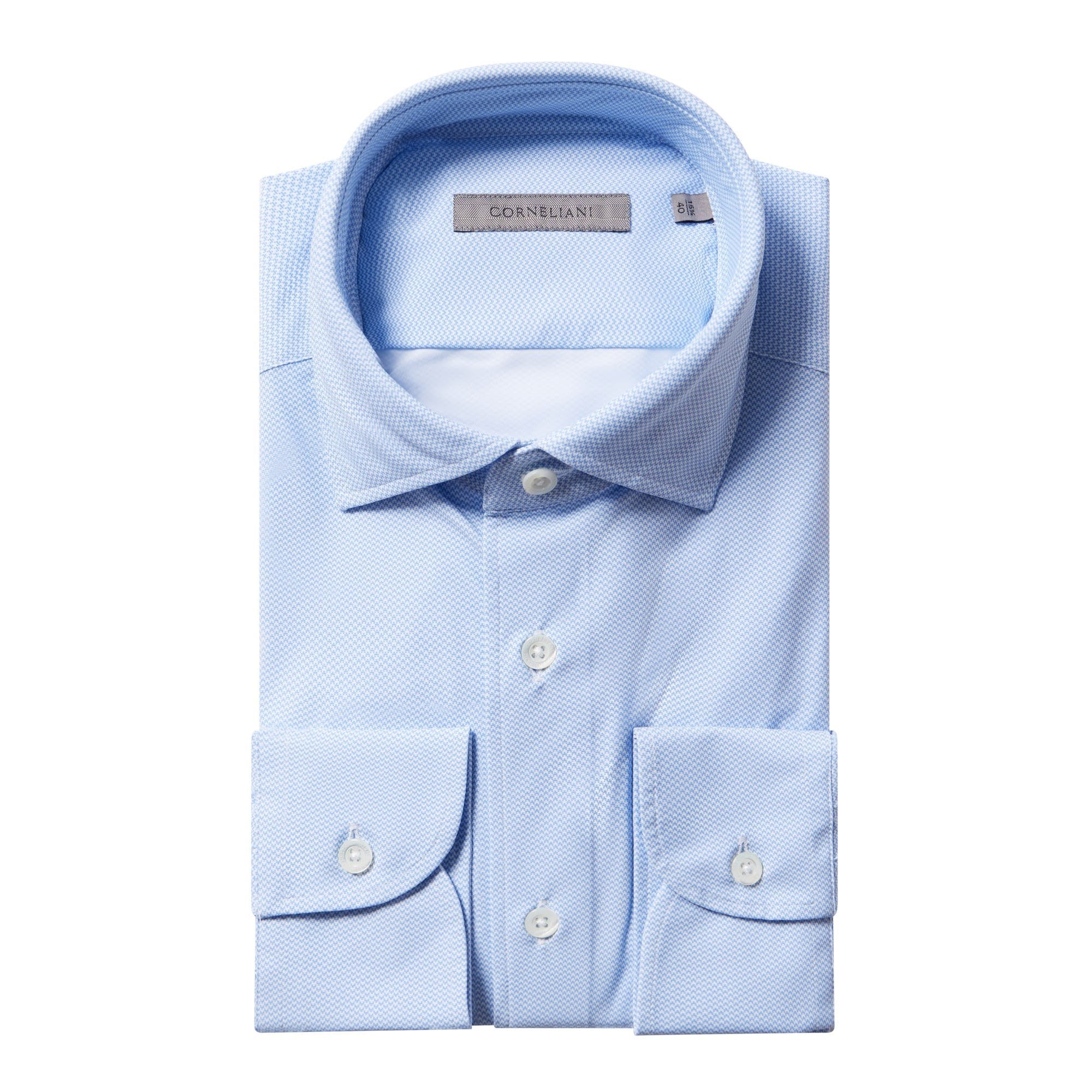 CORNELIANI Textured Shirt Single Cuff Contemporary Fit BLUE/WHITE - Henry BucksShirts38AW240072 - BLWT - SC - CONT - 40