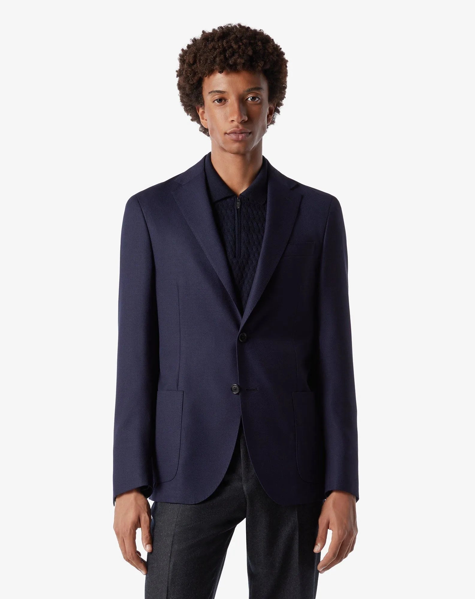 CORNELIANI Washable Hopsack Wool Blazer NAVY - Henry Bucks