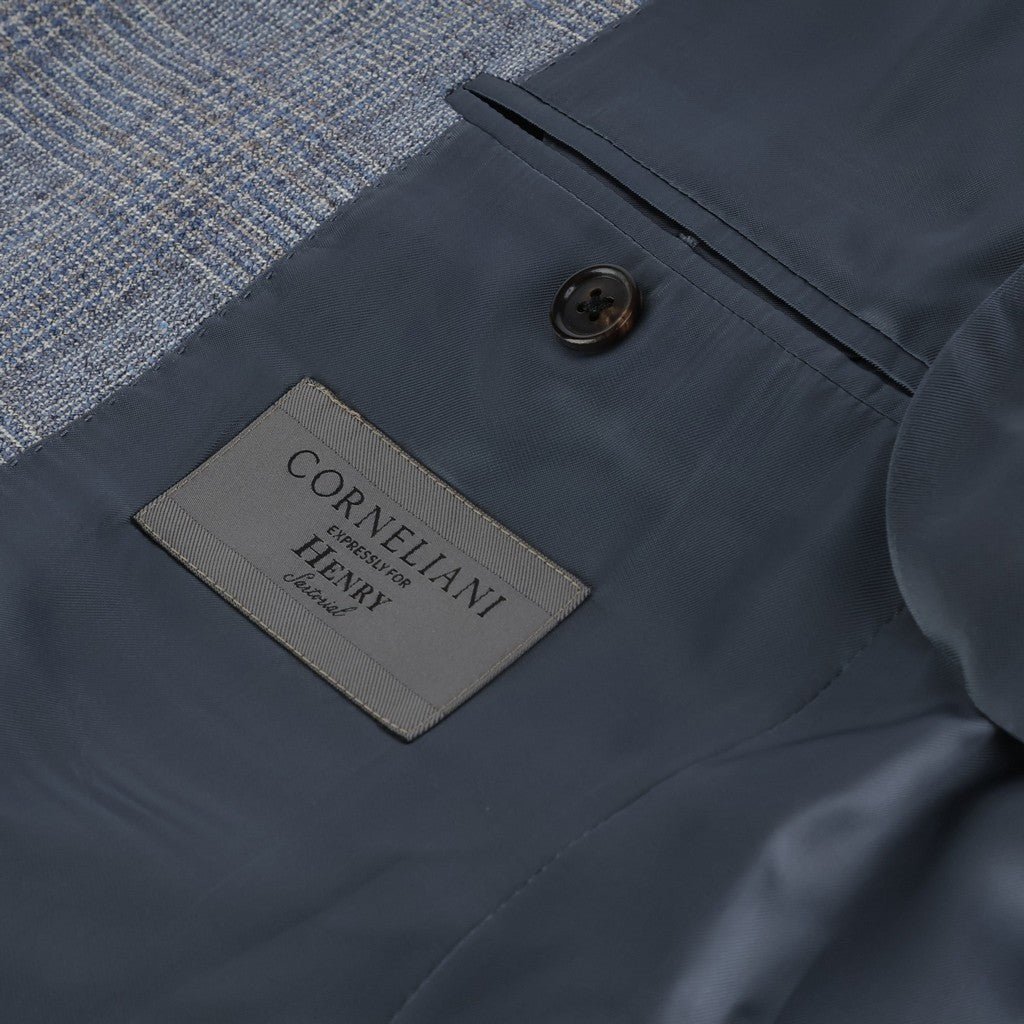 CORNELIANI Wool Silk Single Breasted Blazer BLUE/BROWN - Henry Bucks