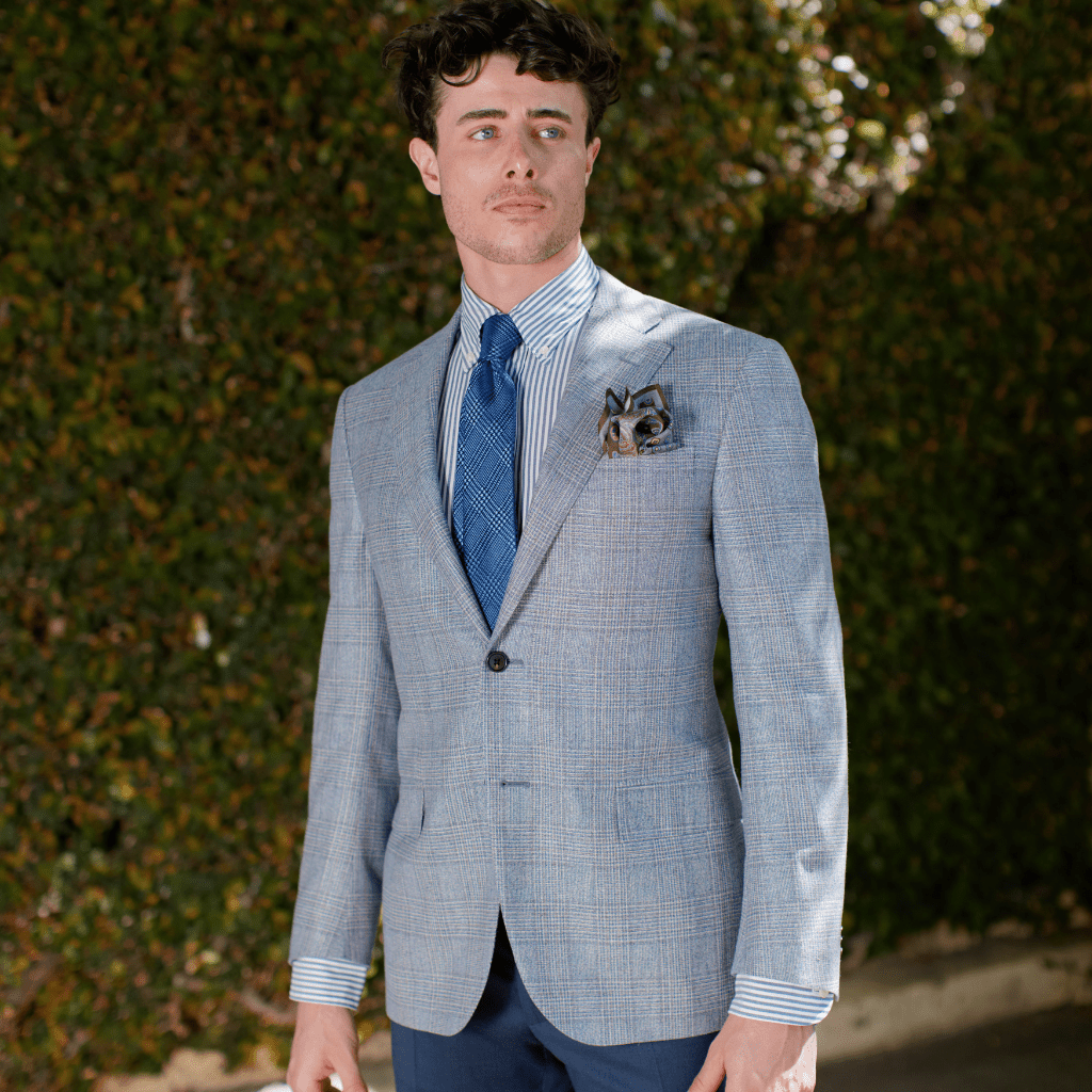 CORNELIANI Wool Silk Single Breasted Blazer BLUE/BROWN - Henry Bucks