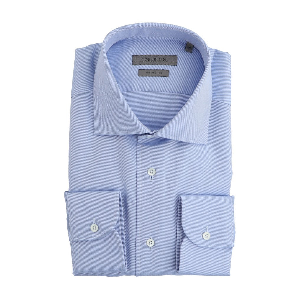 CORNELIANI Wrinkle Free Twill Business Shirt BLUE - Henry Bucks