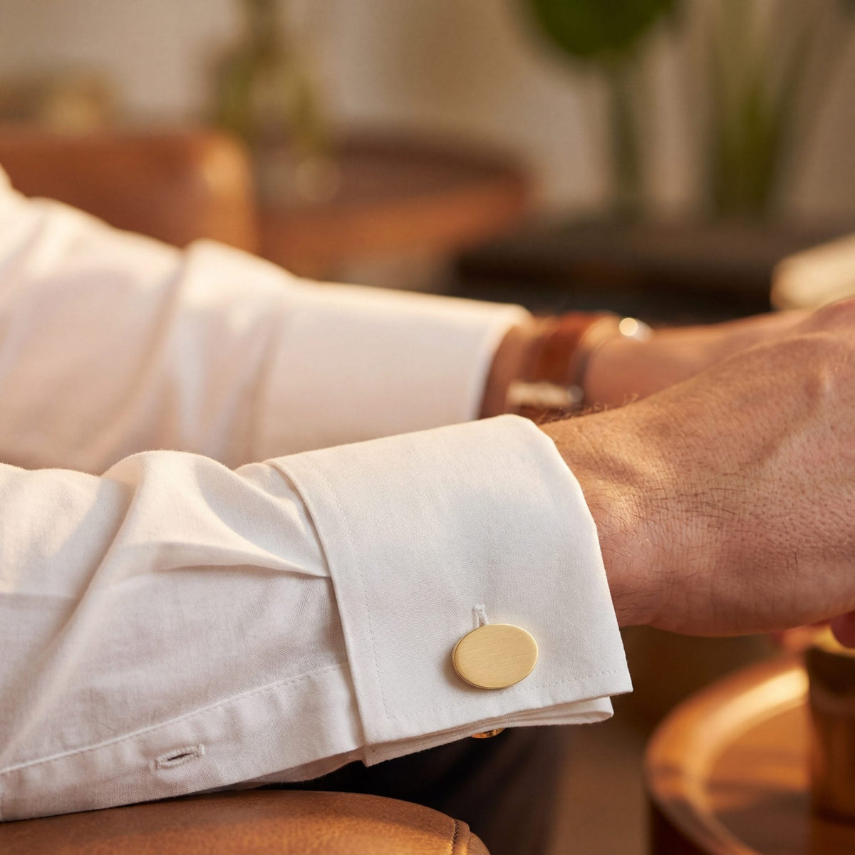 CUDWORTH Brushed Gold Plated Oval Cufflinks - Henry Bucks