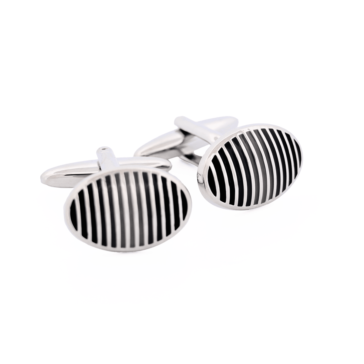 CUDWORTH Rhodium Oval Epoxy Grill Cufflinks BLACK - Henry Bucks