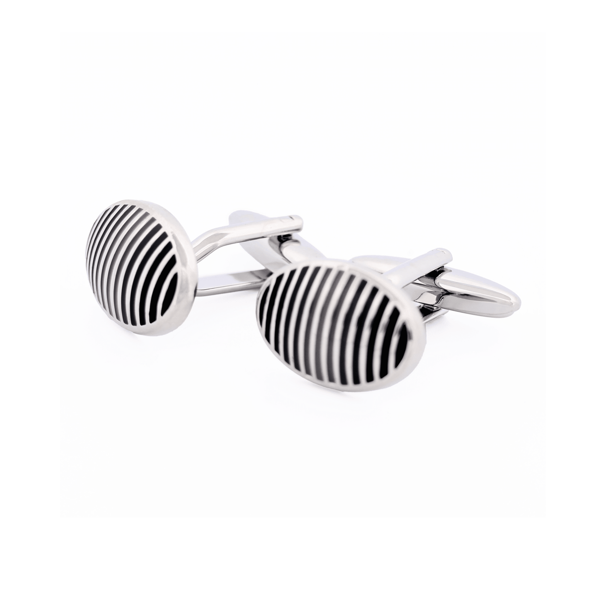 CUDWORTH Rhodium Oval Epoxy Grill Cufflinks BLACK - Henry Bucks