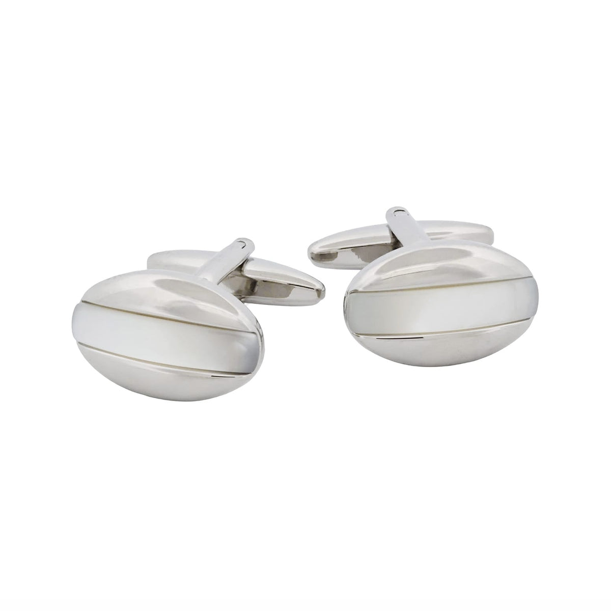 CUDWORTH Rhodium Plated Mother of Pearl Oval Cufflinks - Henry Bucks