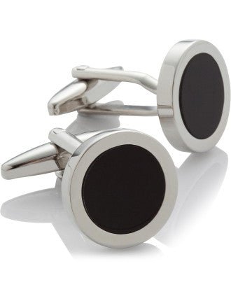 Cudworth Rhodium/Black Round Dress Wear Cufflinks - Henry BucksCufflinks52AW230004