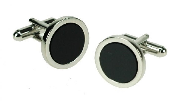 Cudworth Rhodium/Black Round Dress Wear Cufflinks - Henry BucksCufflinks52AW230004