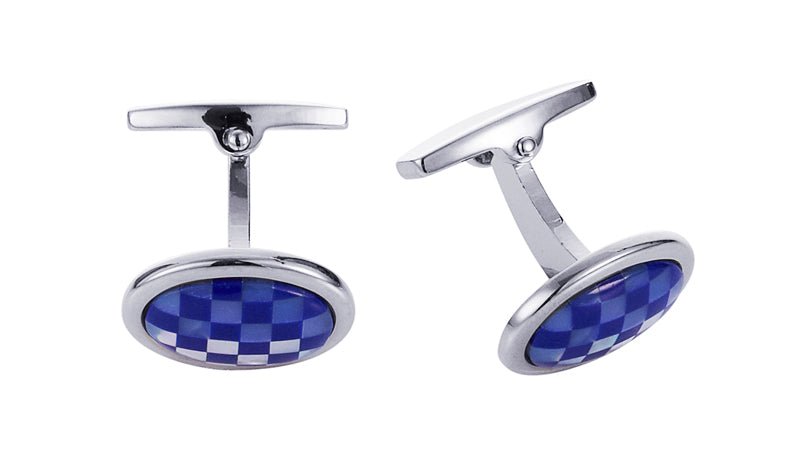 Cudworth Rhodium/Mother of Pearl+Lapis Check Cufflinks - Henry BucksCufflinks52AW230034