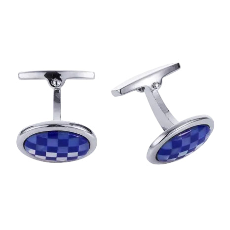 Cudworth Rhodium/Mother of Pearl+Lapis Check Cufflinks - Henry BucksCufflinks52AW230034