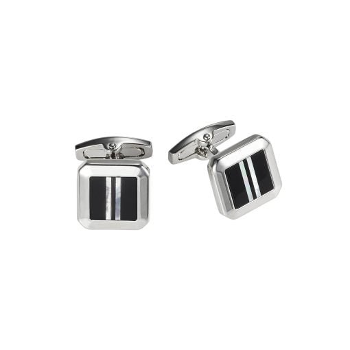 CUDWORTH Rhodium/Onyx/Mother Of Pearl Plated Cufflinks - Henry BucksCufflinks52AW230123