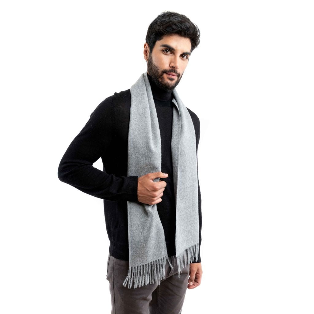 DALCIELO Baby Alpaca Classic Scarf LIGHT GREY - Henry Bucks