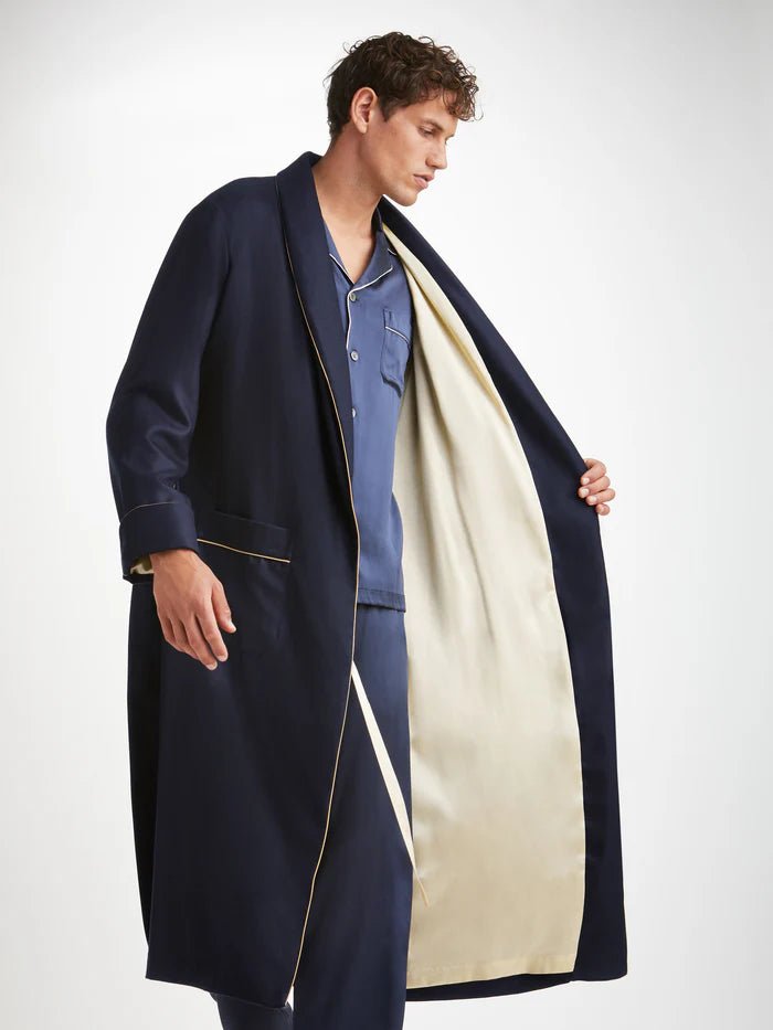 DEREK ROSE Cashmere Dressing Gown NAVY (Pre Order*) - Henry Bucks