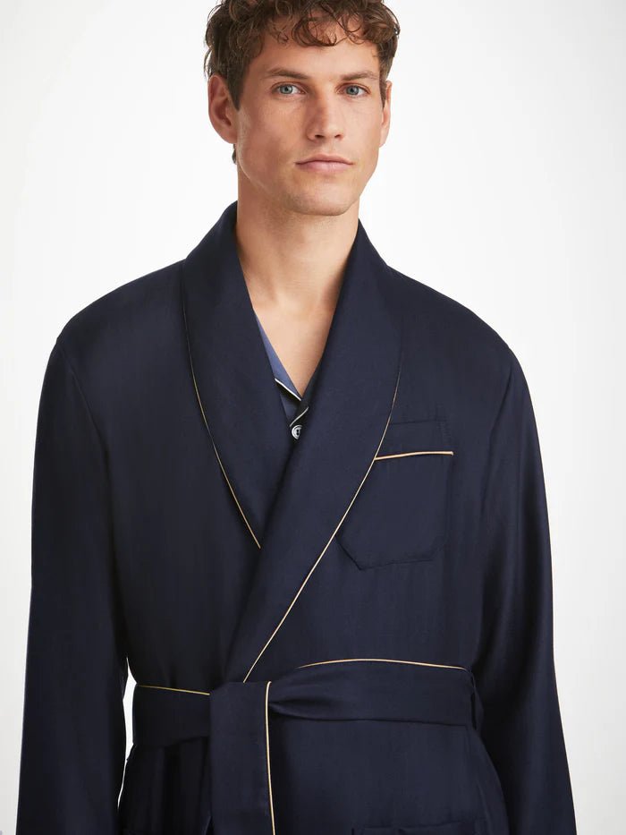 DEREK ROSE Cashmere Dressing Gown NAVY (Pre Order*) - Henry Bucks